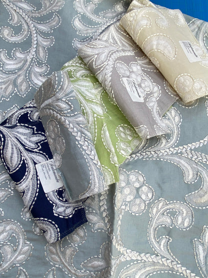 22 Berkbox75 Square Embroidery by Scalamandre Chiara Em Floral white on Gray MSRP USD 576/Y