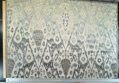 Scalamandre  Tai Lao Slate Gray Beige Velvet Ikat Paisley Viscose Cotton - By The Yard- MSRP USD 532/y