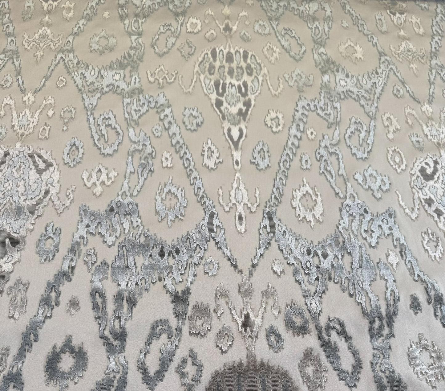 Scalamandre  Tai Lao Slate Gray Beige Velvet Ikat Paisley Viscose Cotton - By The Yard- MSRP USD 532/y