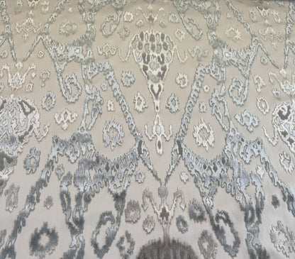 Scalamandre  Tai Lao Slate Gray Beige Velvet Ikat Paisley Viscose Cotton - By The Yard- MSRP USD 532/y
