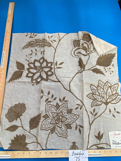 23 Berkbox75 Square Embroidery by Fonthill Patna Natural Botanical Foliage Cream Brown MSRP USD 396/Y