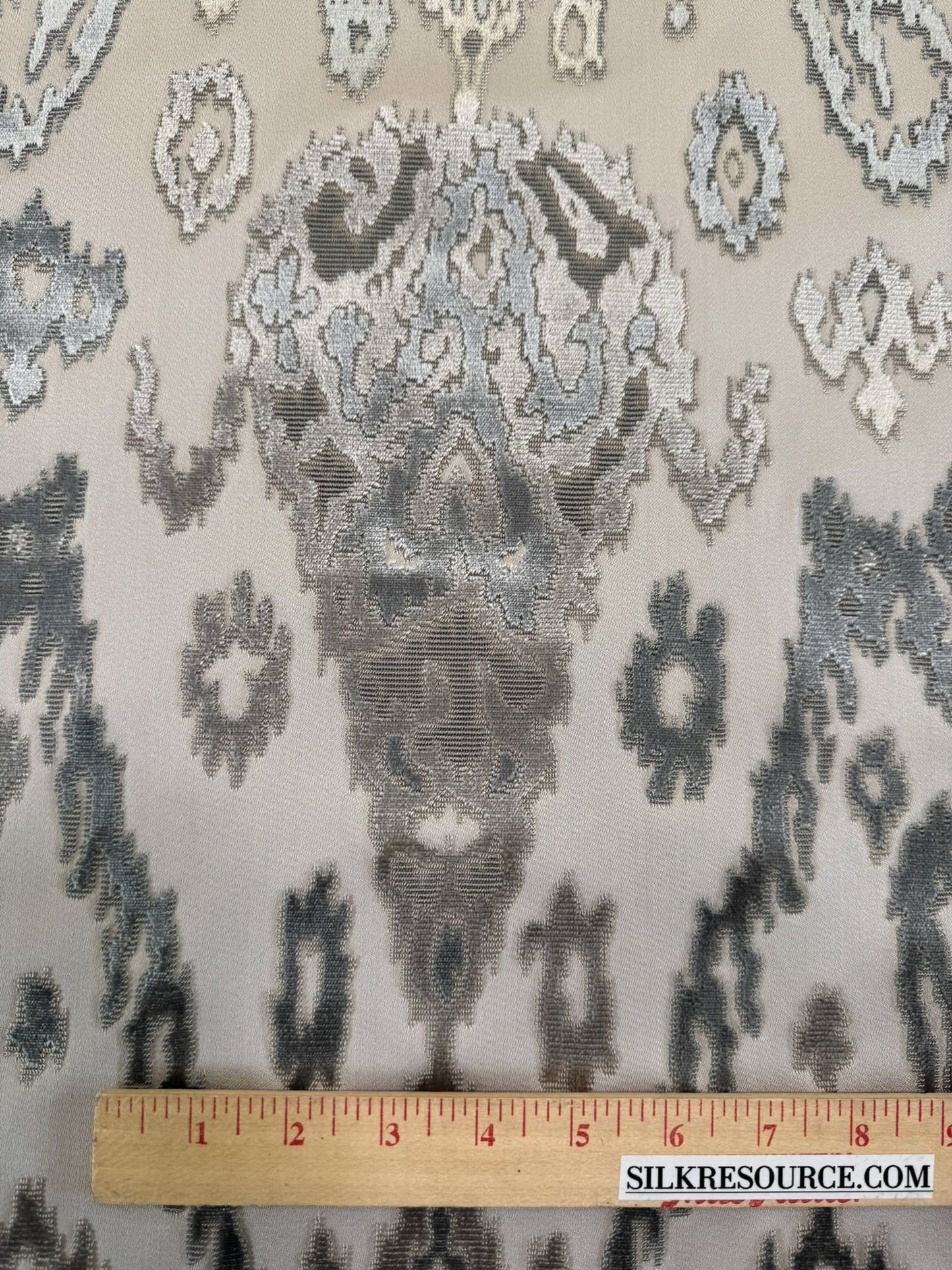 Scalamandre  Tai Lao Slate Gray Beige Velvet Ikat Paisley Viscose Cotton - By The Yard- MSRP USD 532/y