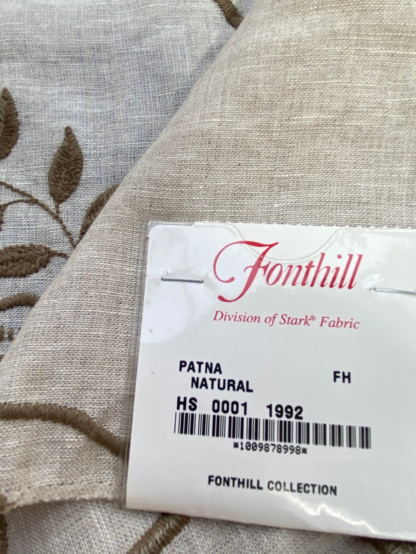 23 Berkbox75 Square Embroidery by Fonthill Patna Natural Botanical Foliage Cream Brown MSRP USD 396/Y