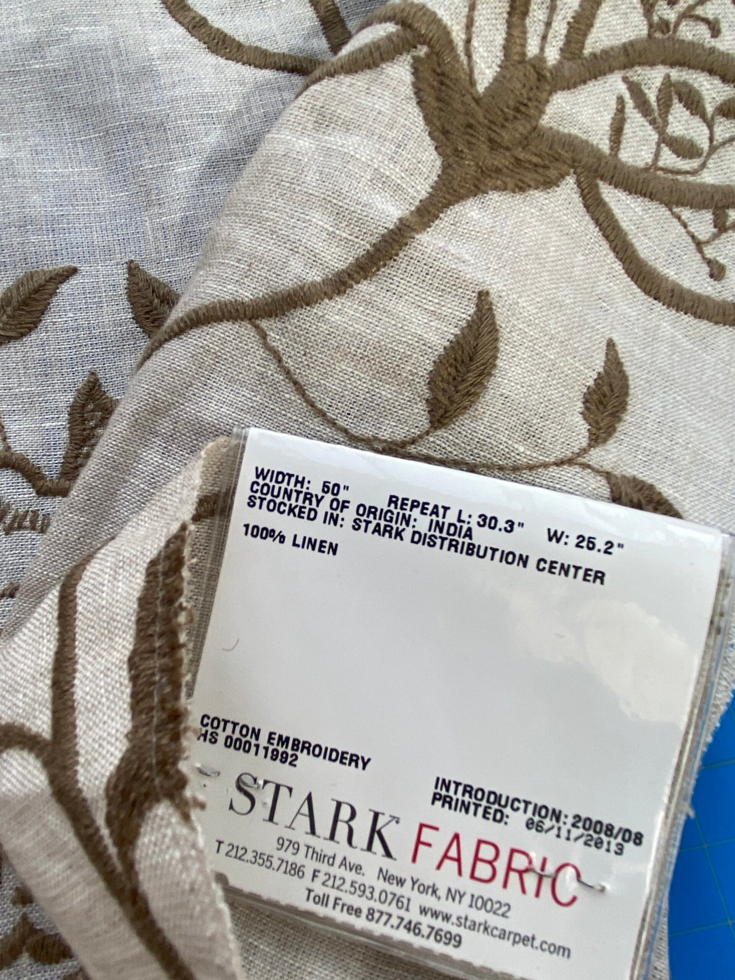 23 Berkbox75 Square Embroidery by Fonthill Patna Natural Botanical Foliage Cream Brown MSRP USD 396/Y