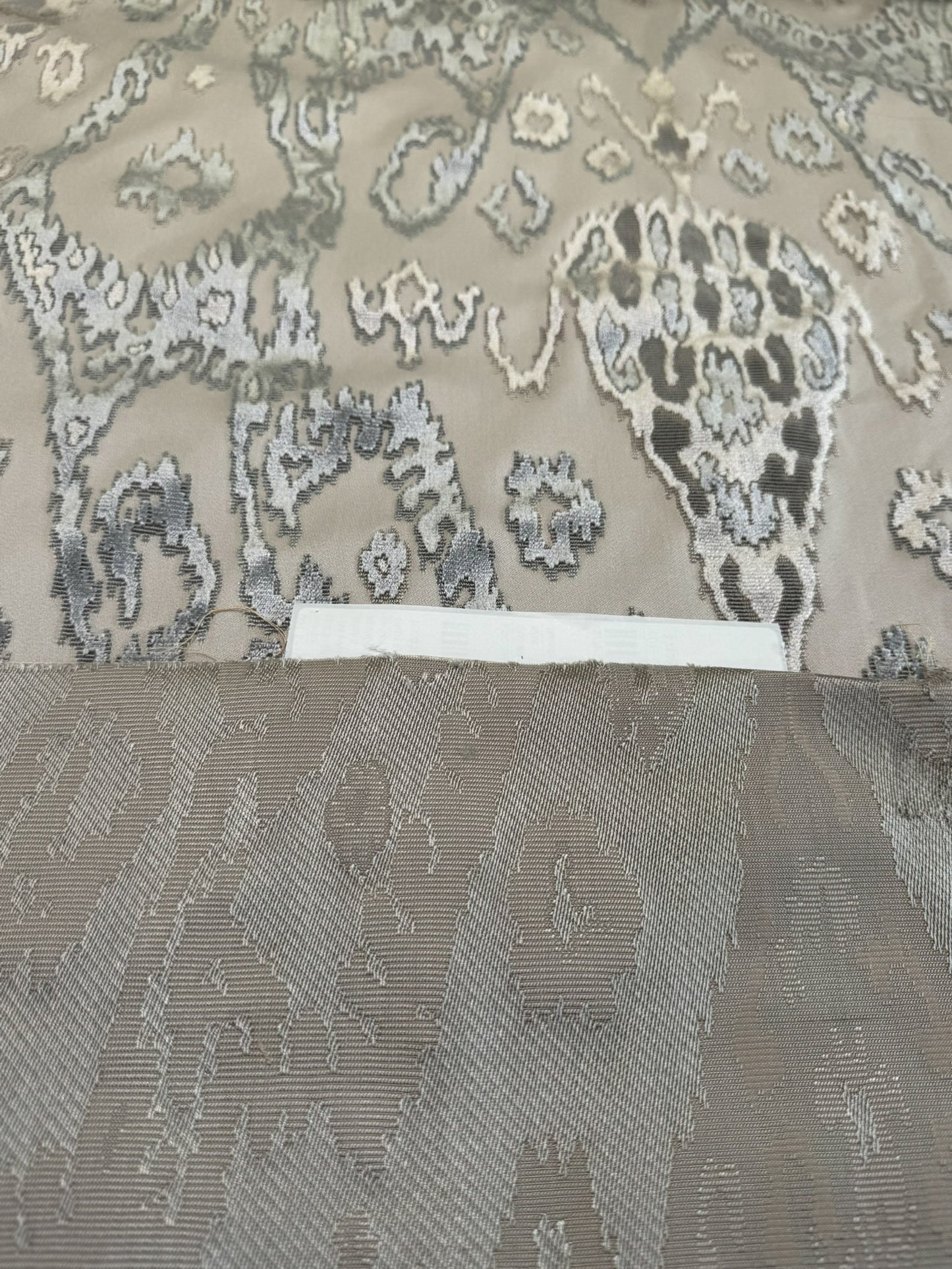 Scalamandre  Tai Lao Slate Gray Beige Velvet Ikat Paisley Viscose Cotton - By The Yard- MSRP USD 532/y