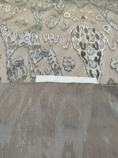 Scalamandre  Tai Lao Slate Gray Beige Velvet Ikat Paisley Viscose Cotton - By The Yard- MSRP USD 532/y