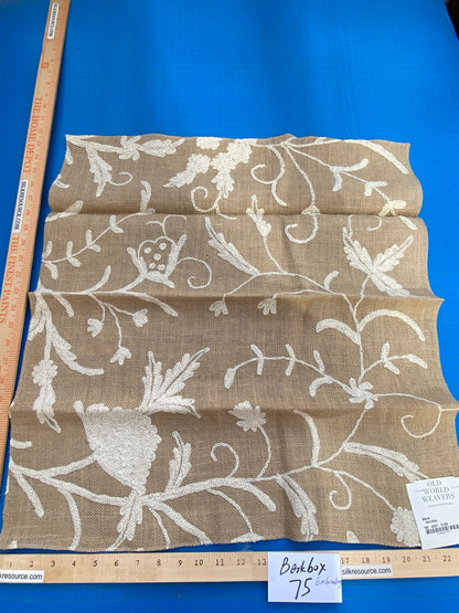 24 Berkbox75 Square Embroidery by Old World Weavers Balik Natural Wool Crewel On Jute MSRP USD 304/Y
