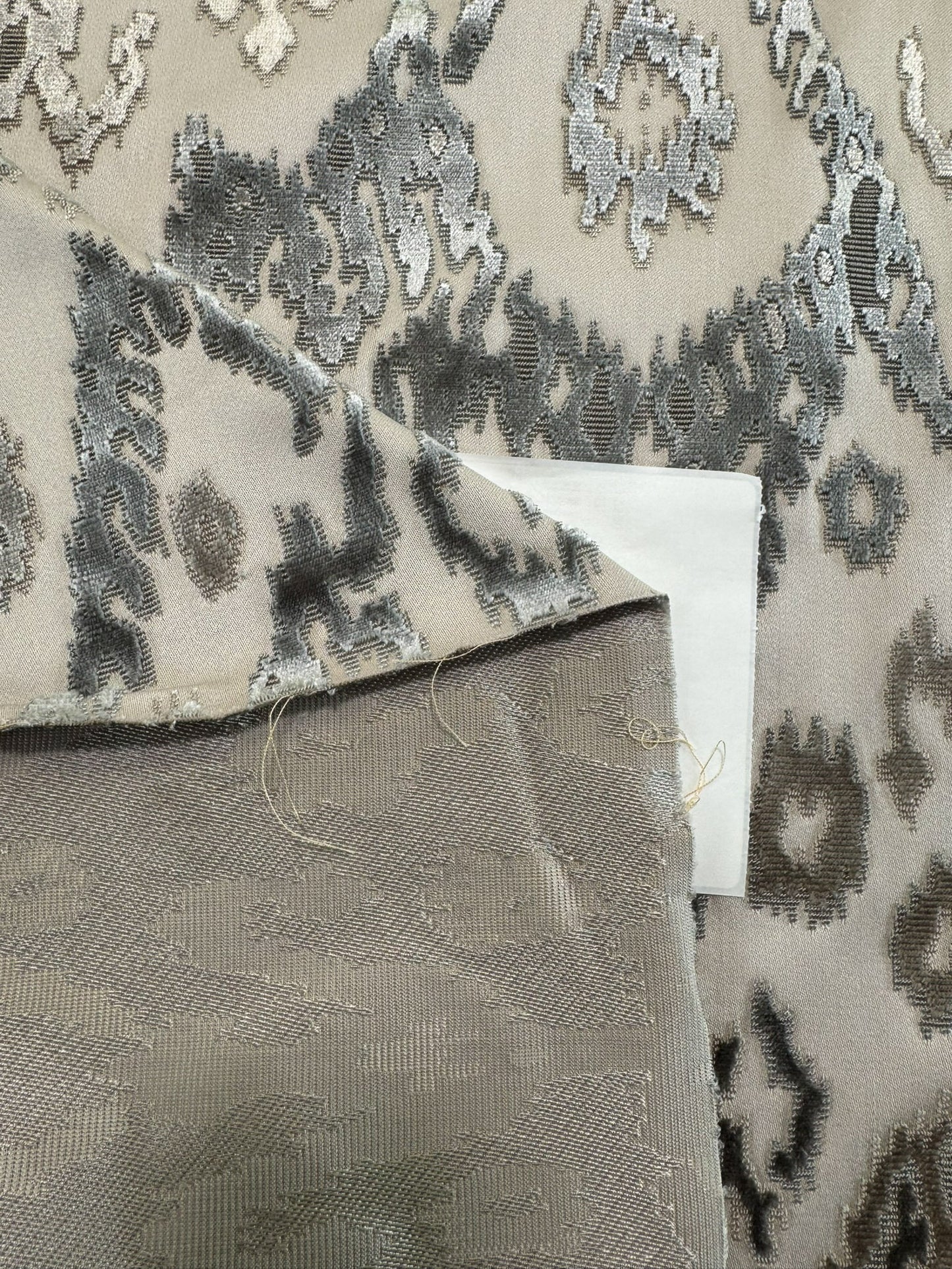 Scalamandre  Tai Lao Slate Gray Beige Velvet Ikat Paisley Viscose Cotton - By The Yard- MSRP USD 532/y