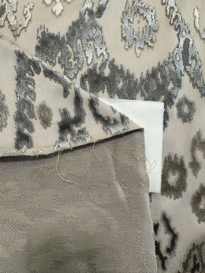 Scalamandre  Tai Lao Slate Gray Beige Velvet Ikat Paisley Viscose Cotton - By The Yard- MSRP USD 532/y