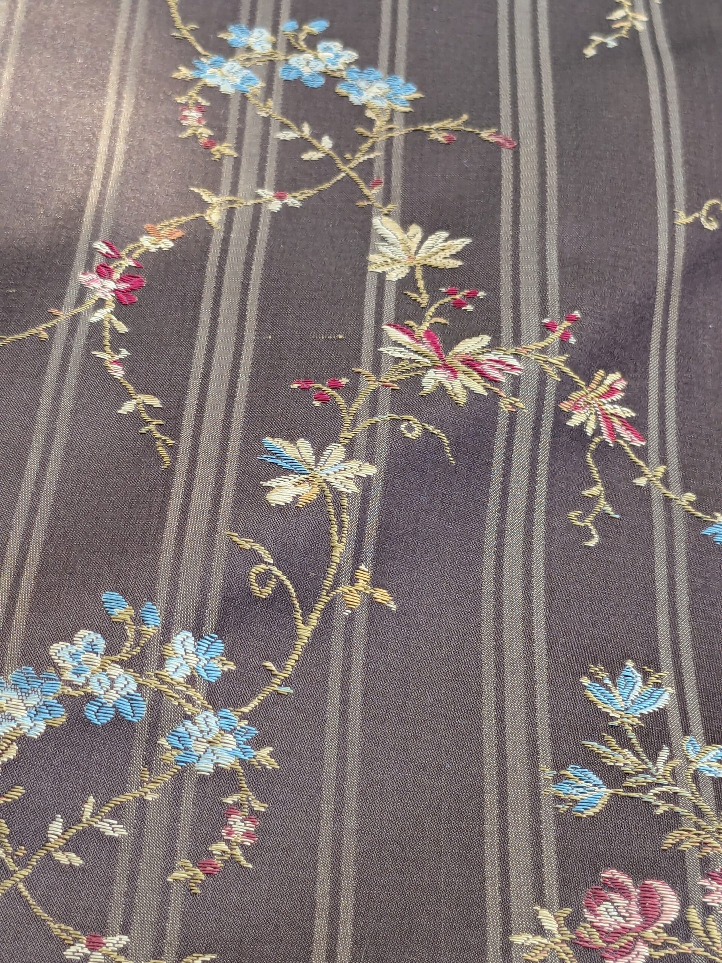 Scalamandre Eveline Truffle Classic French Rococo Silk Lampas Eveline in Truffle Brown Gold Blue Red MSRP USD320/y