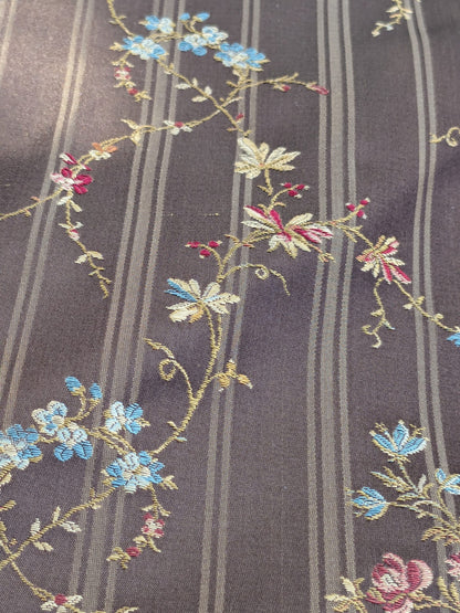 Scalamandre Eveline Truffle Classic French Rococo Silk Lampas Eveline in Truffle Brown Gold Blue Red MSRP USD320/y