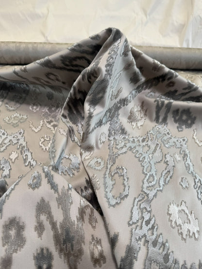 Scalamandre  Tai Lao Slate Gray Beige Velvet Ikat Paisley Viscose Cotton - By The Yard- MSRP USD 532/y
