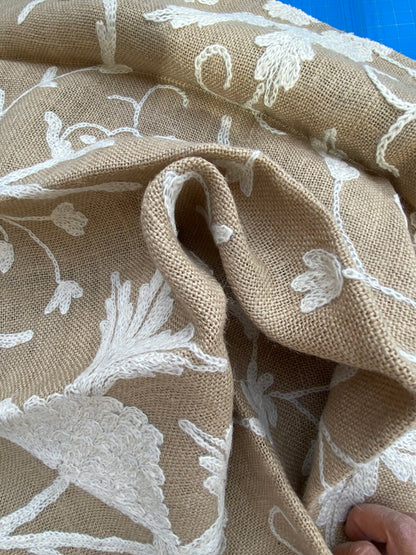 24 Berkbox75 Square Embroidery by Old World Weavers Balik Natural Wool Crewel On Jute MSRP USD 304/Y