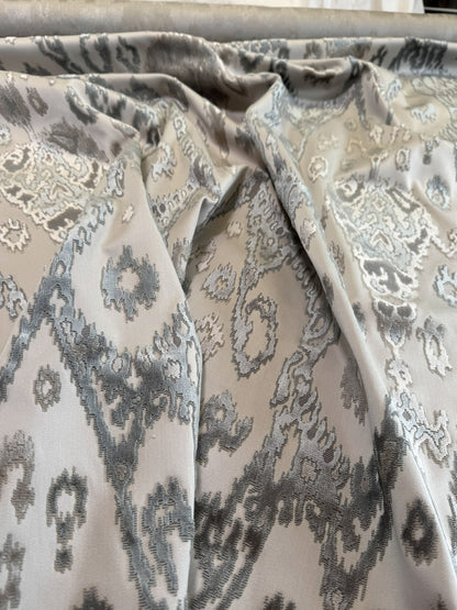 Scalamandre  Tai Lao Slate Gray Beige Velvet Ikat Paisley Viscose Cotton - By The Yard- MSRP USD 532/y