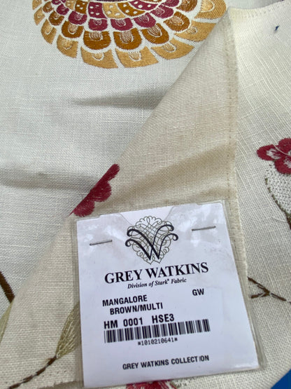 25 Berkbox75 Square Embroidery by Grey Watkins Mangalore Brown on Natural Botanical Foliage MSRP USD 240/Y