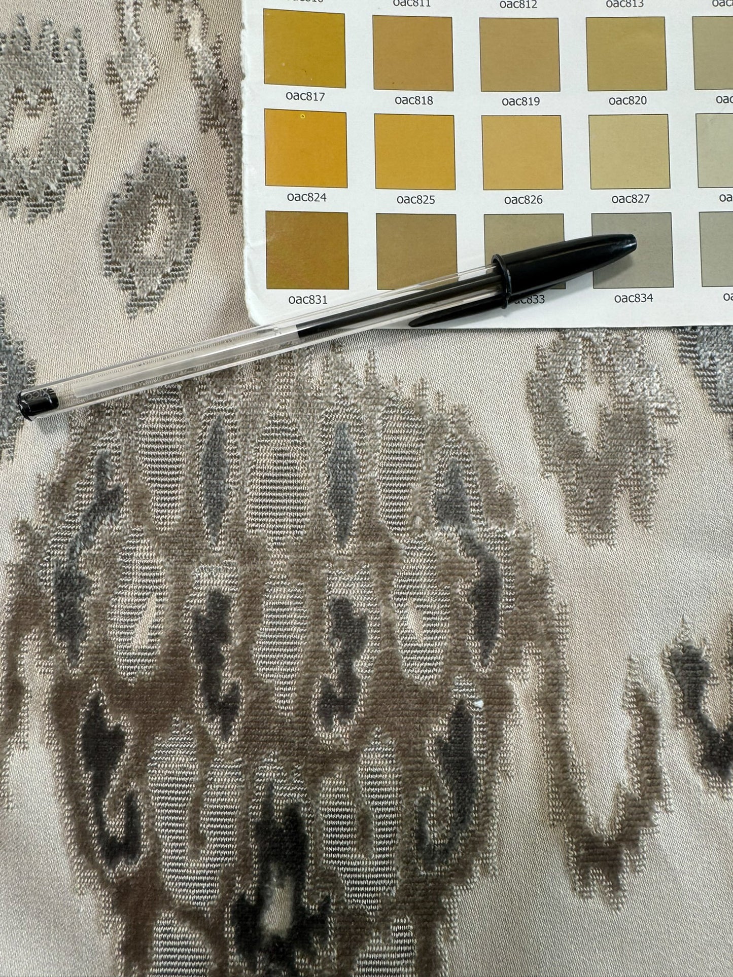 Scalamandre  Tai Lao Slate Gray Beige Velvet Ikat Paisley Viscose Cotton - By The Yard- MSRP USD 532/y