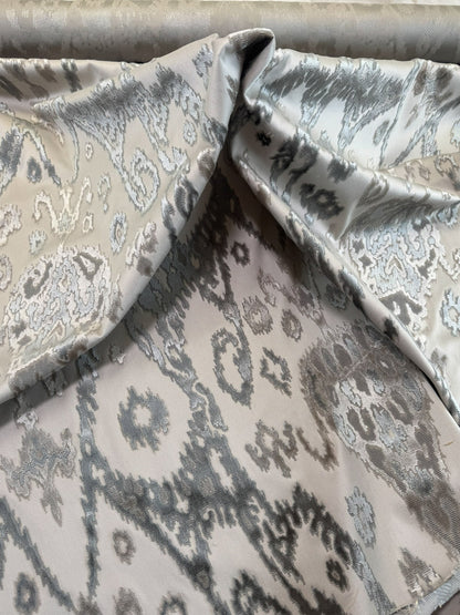 Scalamandre  Tai Lao Slate Gray Beige Velvet Ikat Paisley Viscose Cotton - By The Yard- MSRP USD 532/y