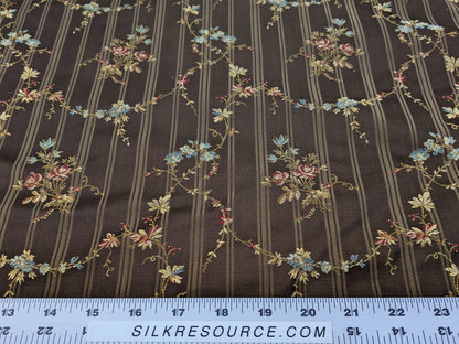 Scalamandre Eveline Truffle Classic French Rococo Silk Lampas Eveline in Truffle Brown Gold Blue Red MSRP USD320/y
