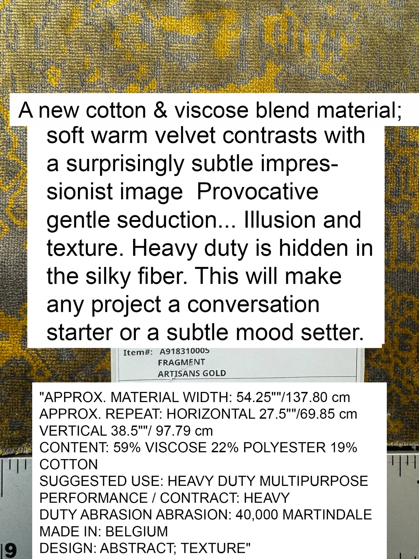Scalamandre Fragment in Artisans Gold Velvet Impressionist Print Moody Viscose Polyester - By The Yard