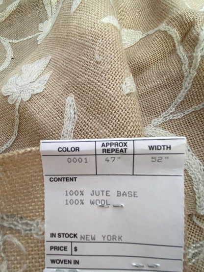 26 Berkbox75 Square Embroidery by Old World Weavers  Balik Natural Wool Crewel On Jute 34" X 48"  MSRP USD 304/Y