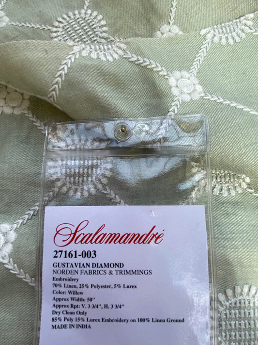 27 Berkbox75 Square Embroidery by Scalamandre Gustavian Diamond Willow Green White MSRP USD 300+/Y