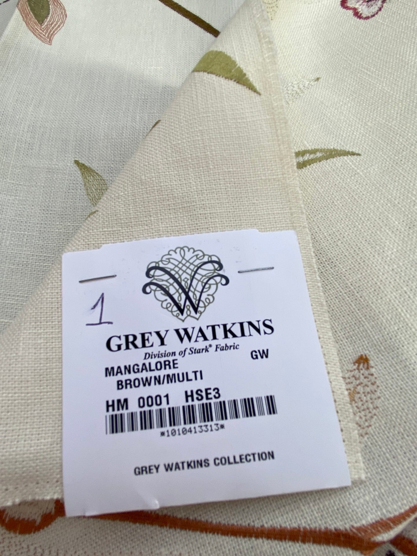 28 Berkbox75 Square Embroidery by Grey Watkins Mangalore Brown on Natural Botanical Foliage MSRP USD 240/Y