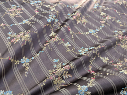 Scalamandre Eveline Truffle Classic French Rococo Silk Lampas Eveline in Truffle Brown Gold Blue Red MSRP USD320/y