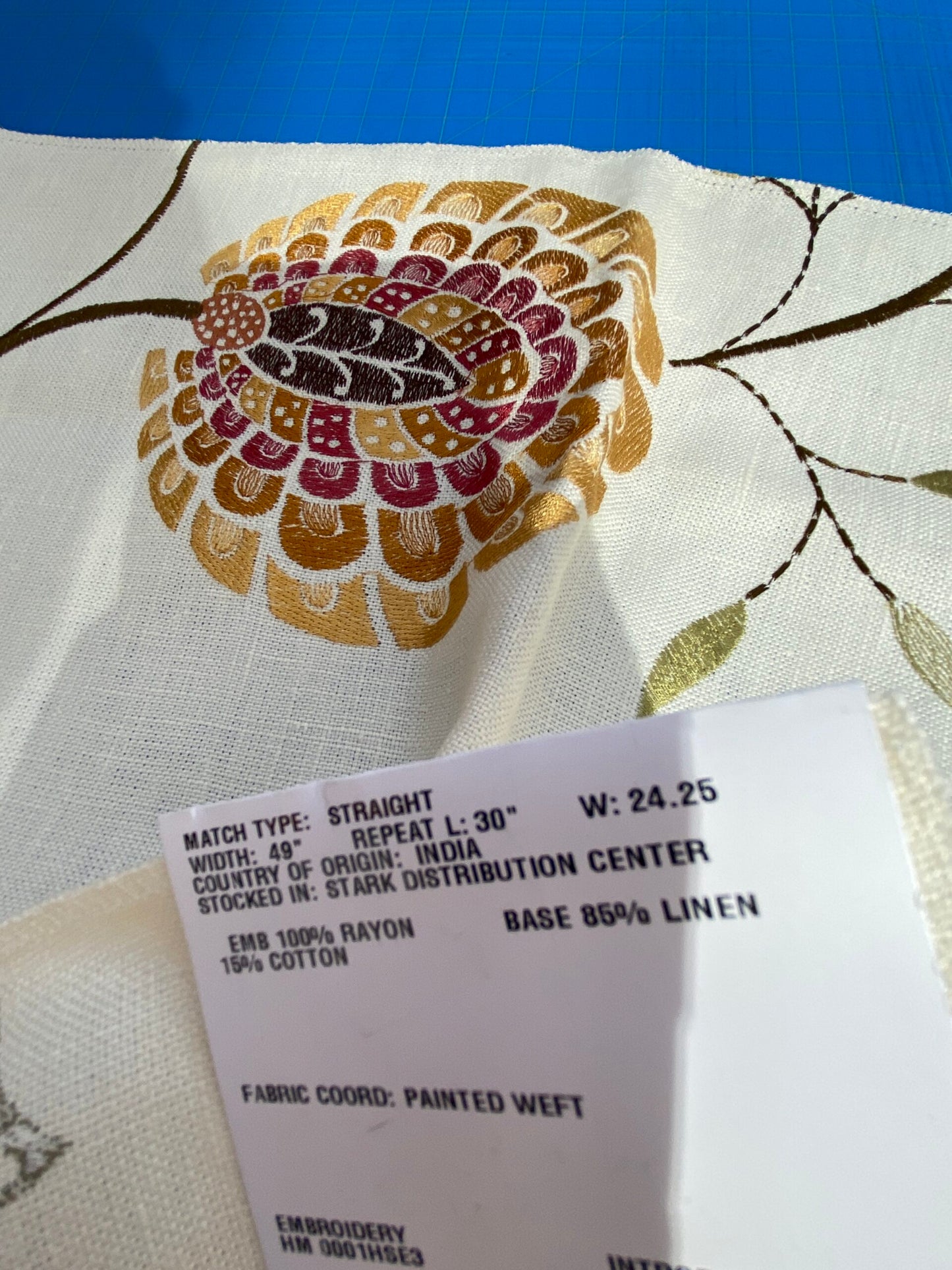 28 Berkbox75 Square Embroidery by Grey Watkins Mangalore Brown on Natural Botanical Foliage MSRP USD 240/Y