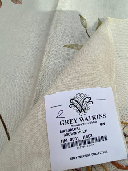 29 Berkbox75 Square Embroidery by Grey Watkins Mangalore Brown on Natural Botanical Foliage MSRP USD 240/Y