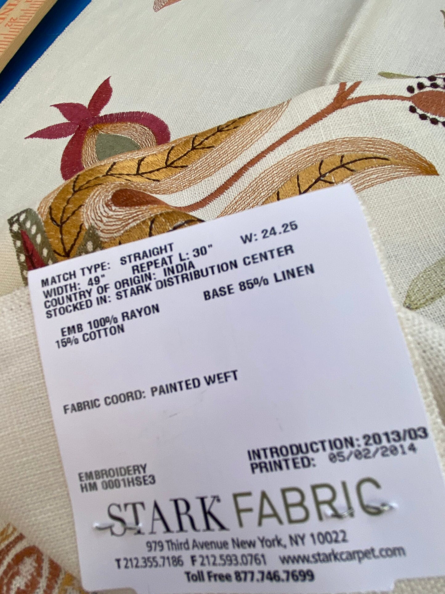 29 Berkbox75 Square Embroidery by Grey Watkins Mangalore Brown on Natural Botanical Foliage MSRP USD 240/Y