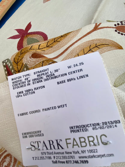 29 Berkbox75 Square Embroidery by Grey Watkins Mangalore Brown on Natural Botanical Foliage MSRP USD 240/Y