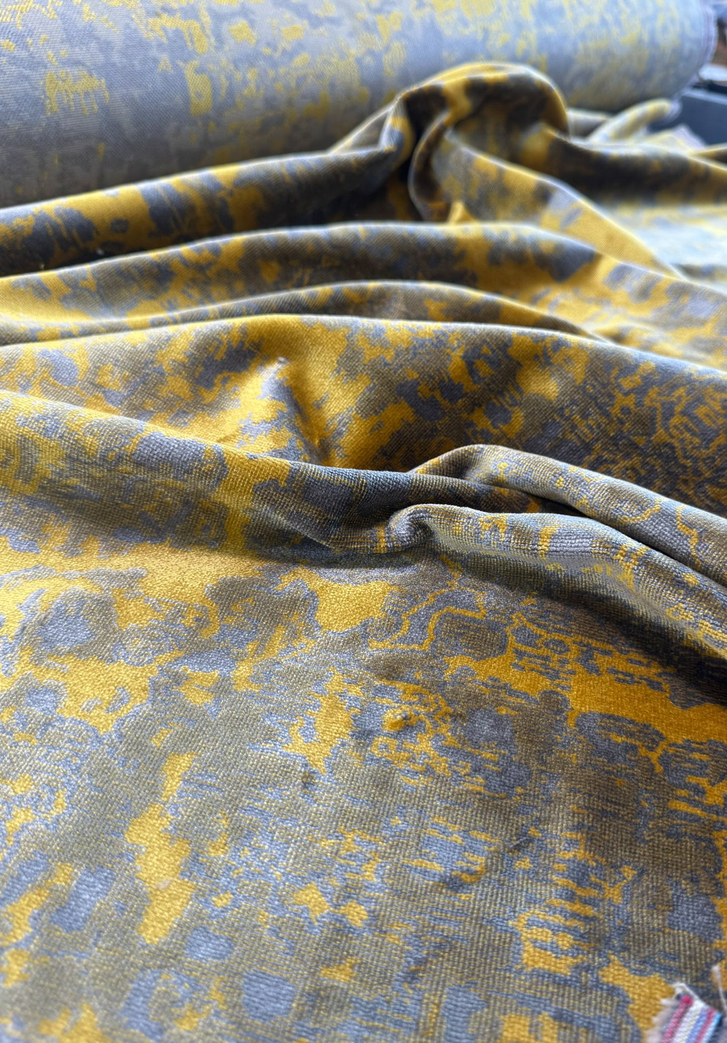 Scalamandre Fragment in Artisans Gold Velvet Impressionist Print Moody Viscose Polyester - By The Yard