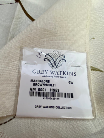 30 Berkbox75 Square Embroidery by Grey Watkins Mangalore Brown on Natural Botanical Foliage MSRP USD 240/Y