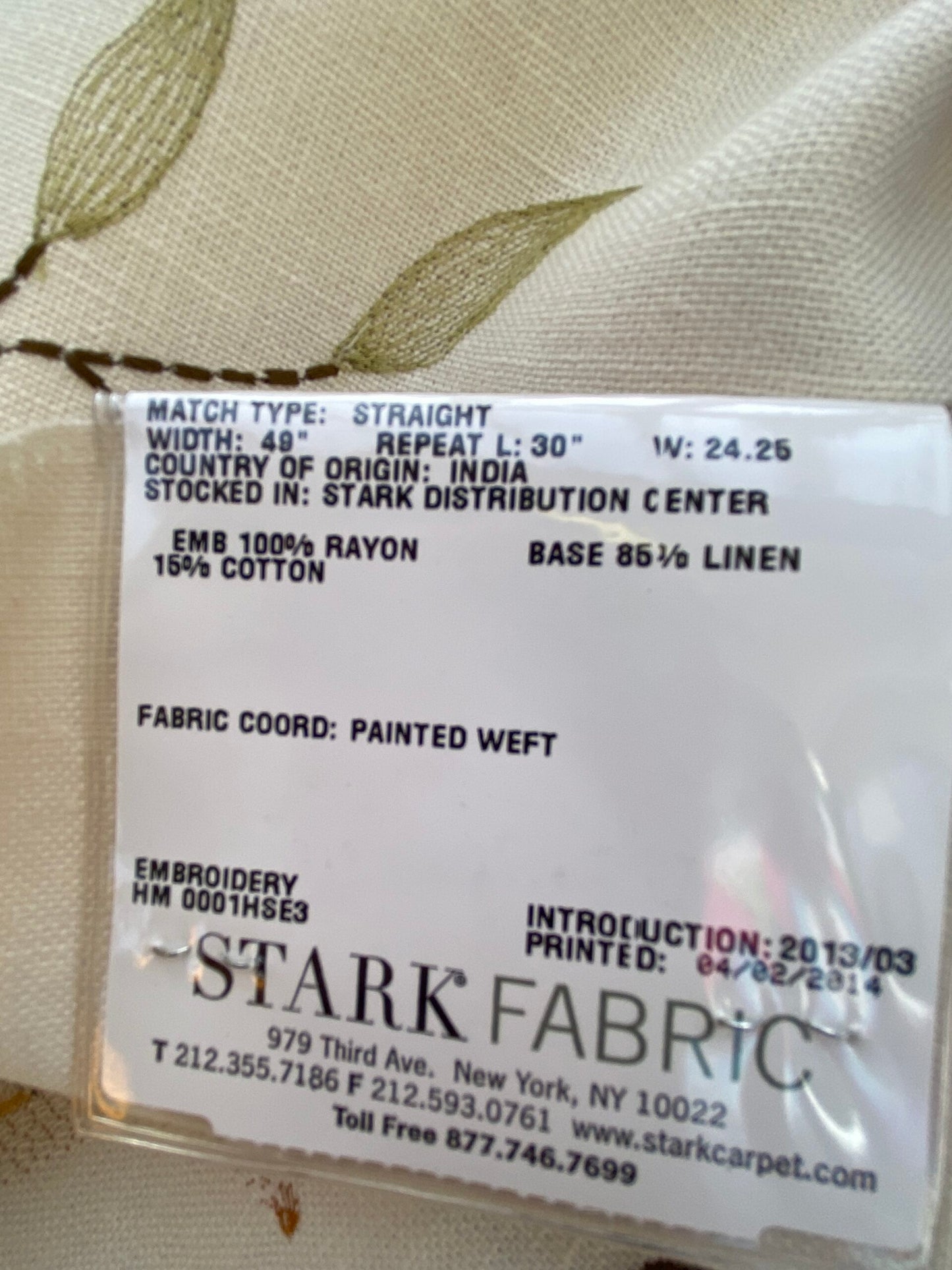 30 Berkbox75 Square Embroidery by Grey Watkins Mangalore Brown on Natural Botanical Foliage MSRP USD 240/Y