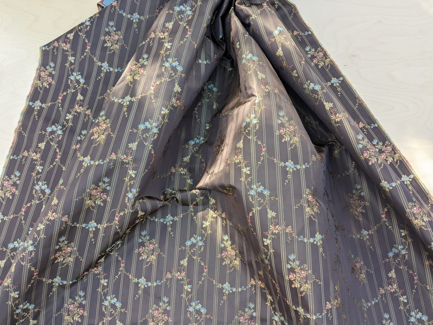 Scalamandre Eveline Truffle Classic French Rococo Silk Lampas Eveline in Truffle Brown Gold Blue Red MSRP USD320/y