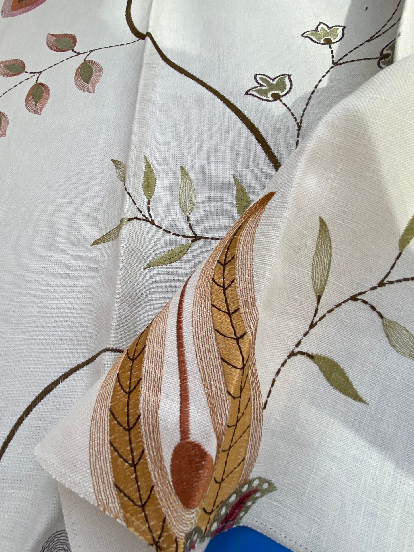 30 Berkbox75 Square Embroidery by Grey Watkins Mangalore Brown on Natural Botanical Foliage MSRP USD 240/Y