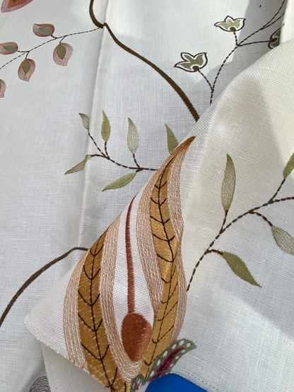 30 Berkbox75 Square Embroidery by Grey Watkins Mangalore Brown on Natural Botanical Foliage MSRP USD 240/Y