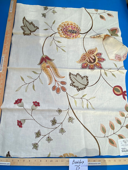 31 Berkbox75 Square Embroidery by Grey Watkins Mangalore Brown on Natural Botanical Foliage MSRP USD 240/Y