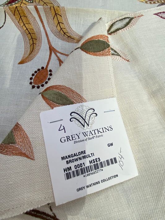 31 Berkbox75 Square Embroidery by Grey Watkins Mangalore Brown on Natural Botanical Foliage MSRP USD 240/Y