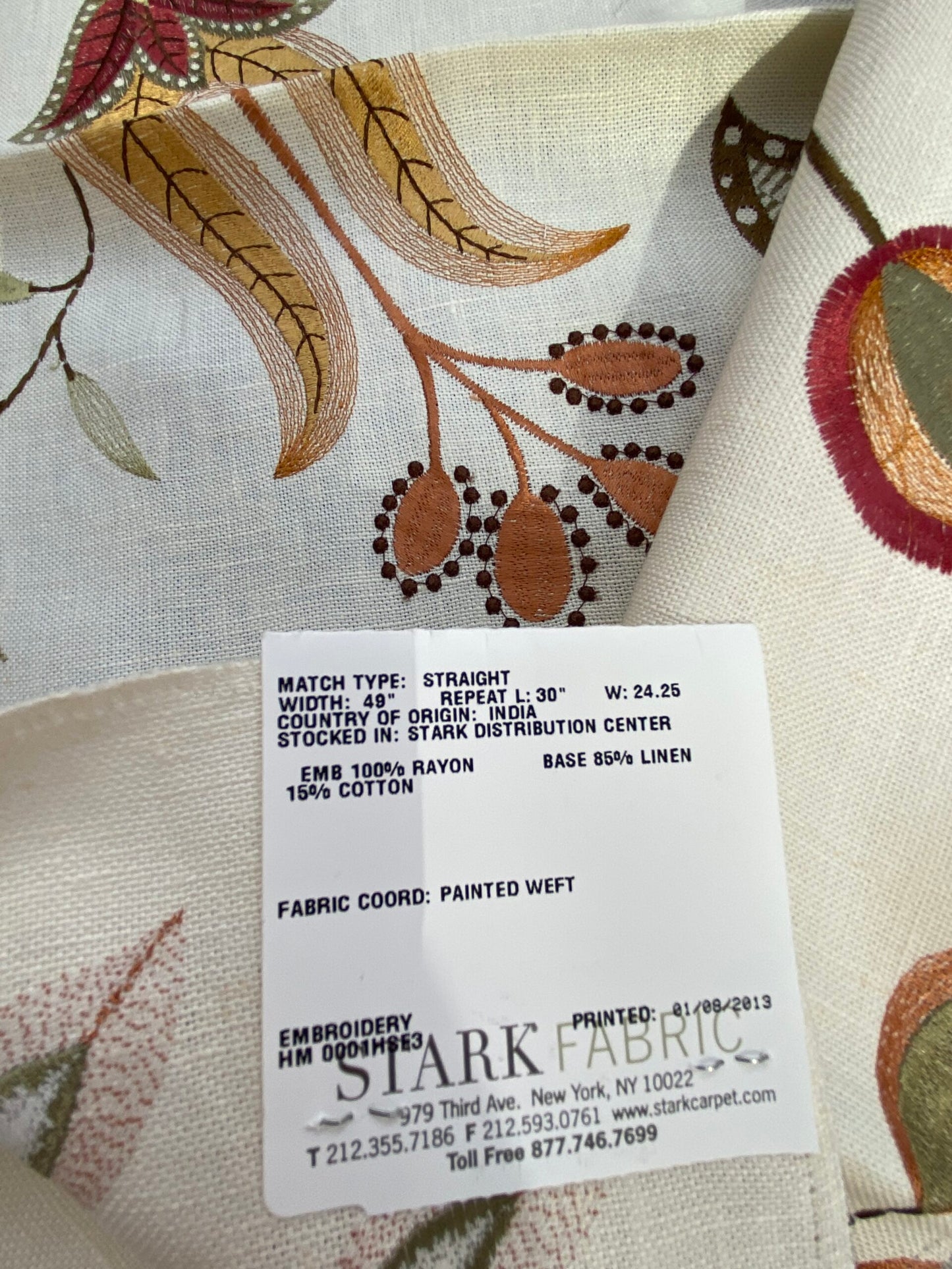 31 Berkbox75 Square Embroidery by Grey Watkins Mangalore Brown on Natural Botanical Foliage MSRP USD 240/Y