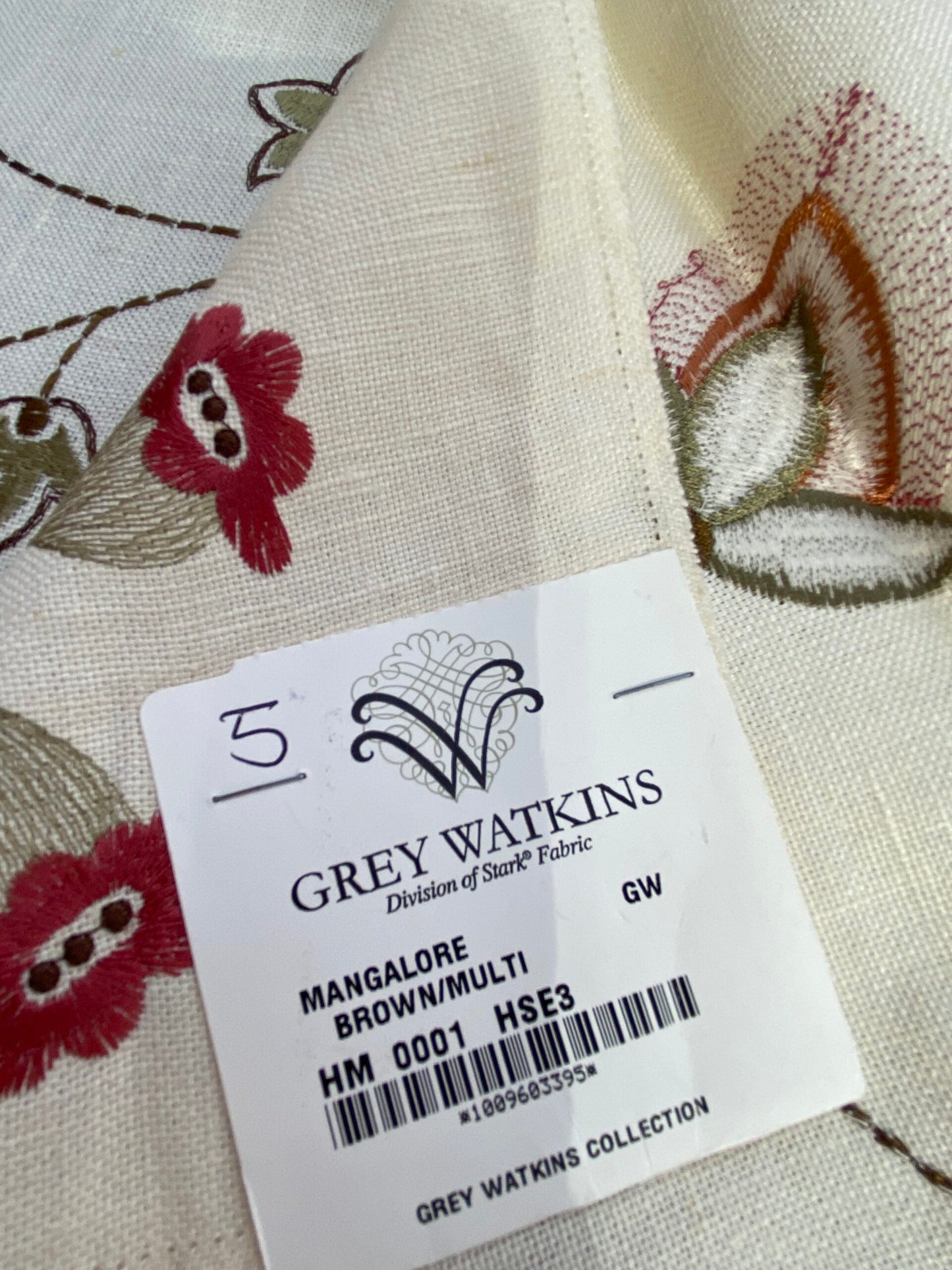 32 Berkbox75 Square Embroidery by Grey Watkins Mangalore Brown on Natural Botanical Foliage MSRP USD 240/Y