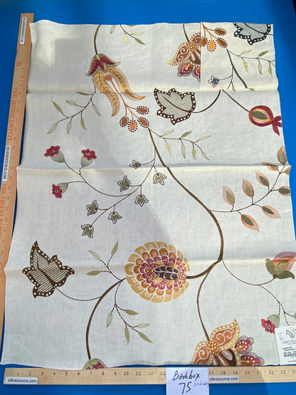 33 Berkbox75 Square Embroidery by Grey Watkins Mangalore Brown on Natural Botanical Foliage MSRP USD 240/Y