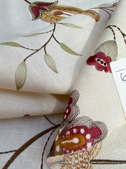 33 Berkbox75 Square Embroidery by Grey Watkins Mangalore Brown on Natural Botanical Foliage MSRP USD 240/Y