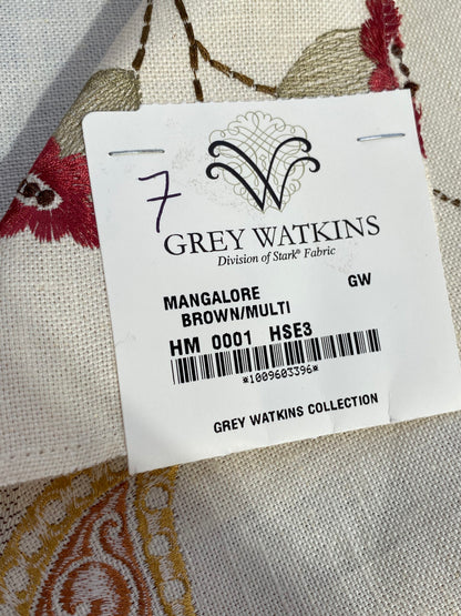 34 Berkbox75 Square Embroidery by Grey Watkins Mangalore Brown on Natural Botanical Foliage MSRP USD 240/Y