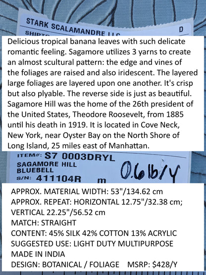 Scalamandre Sagamore Hill Bluebell Blue Large Silk Lampas Tropical Foliage Old World Weavers MSRP USD 492/Y