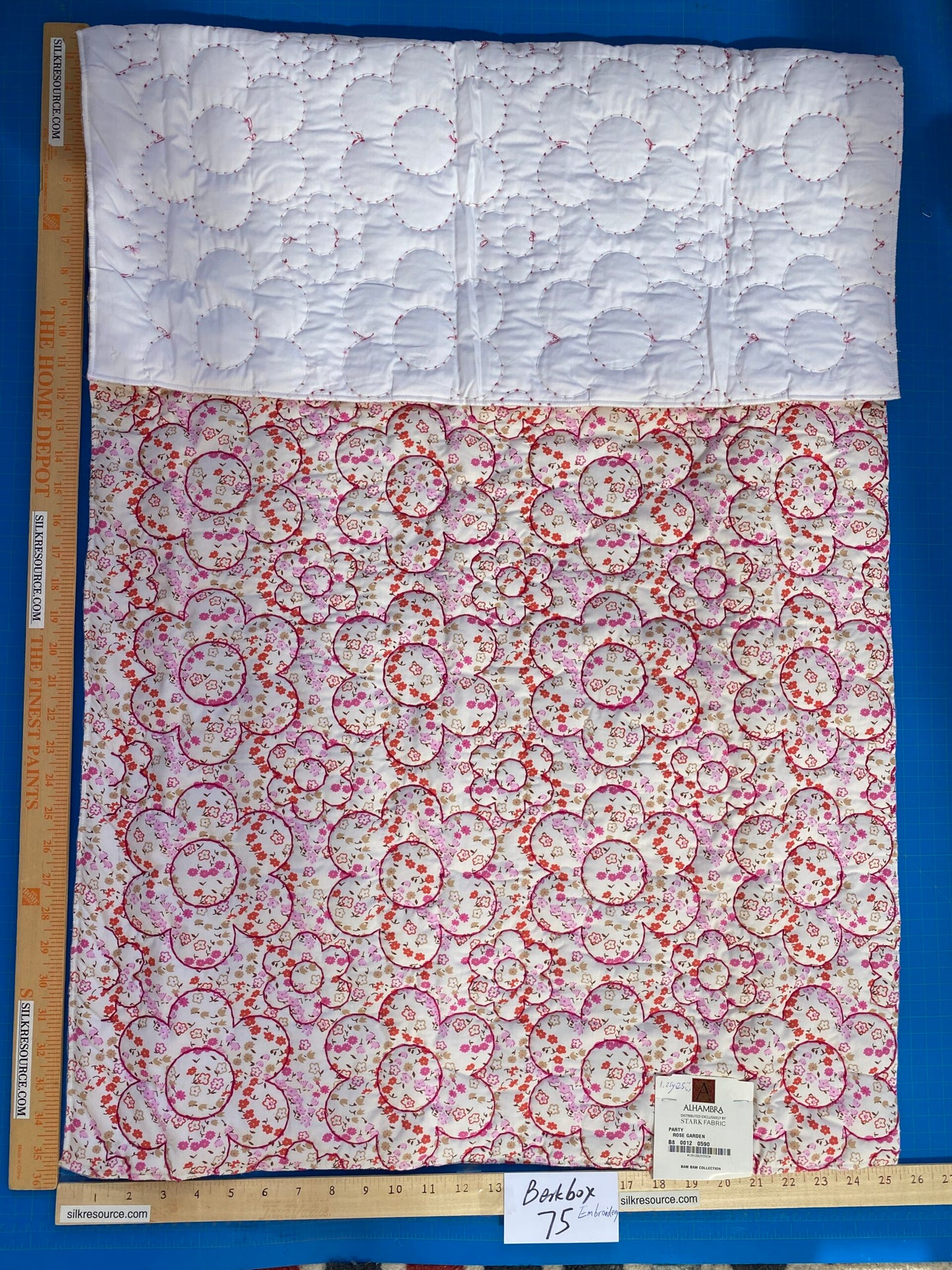 37 Berkbox75 Square Embroidery by Scalamandre Alhambra Party Rose Garden Flower Pink Red on White1.25"x25" MSRP USD 300+/Y