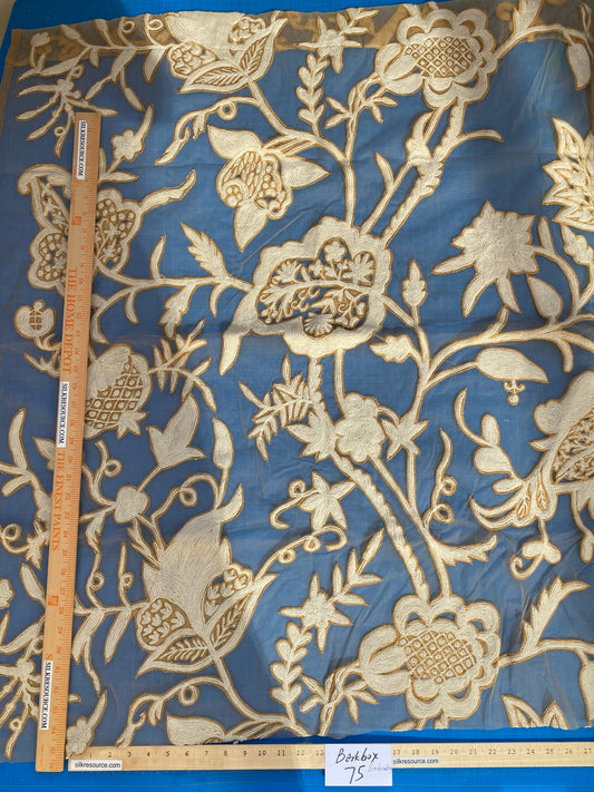 38 Berkbox75 Square Embroidery by Old World Weavers Sikandra Ivory Sheer 41" x 40"  MSRP USD 770/Y