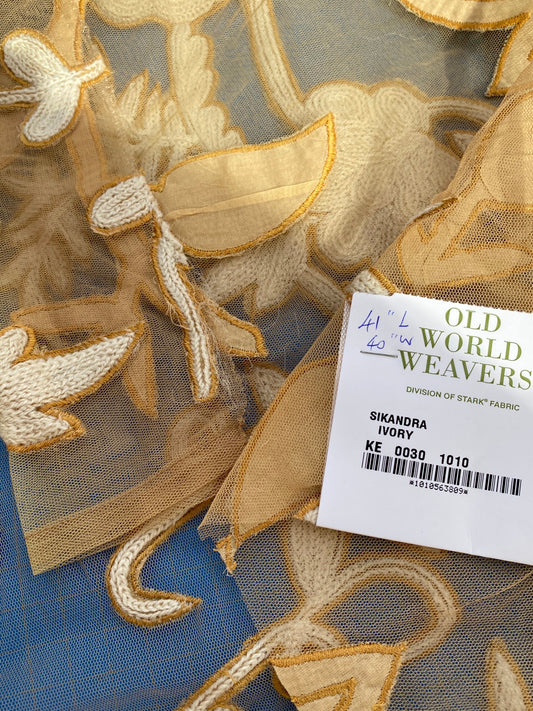 38 Berkbox75 Square Embroidery by Old World Weavers Sikandra Ivory Sheer 41" x 40"  MSRP USD 770/Y