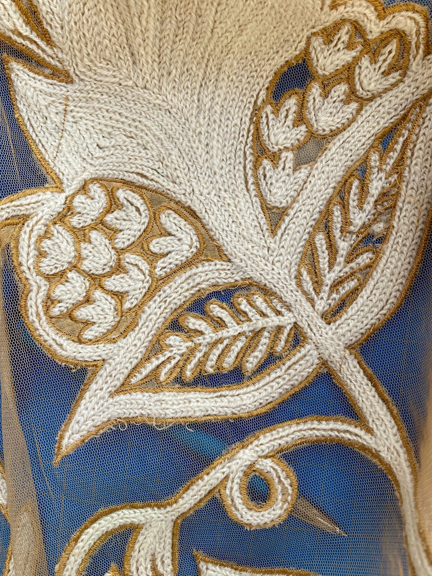 38 Berkbox75 Square Embroidery by Old World Weavers Sikandra Ivory Sheer 41" x 40"  MSRP USD 770/Y