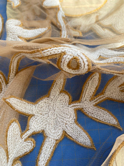 38 Berkbox75 Square Embroidery by Old World Weavers Sikandra Ivory Sheer 41" x 40"  MSRP USD 770/Y